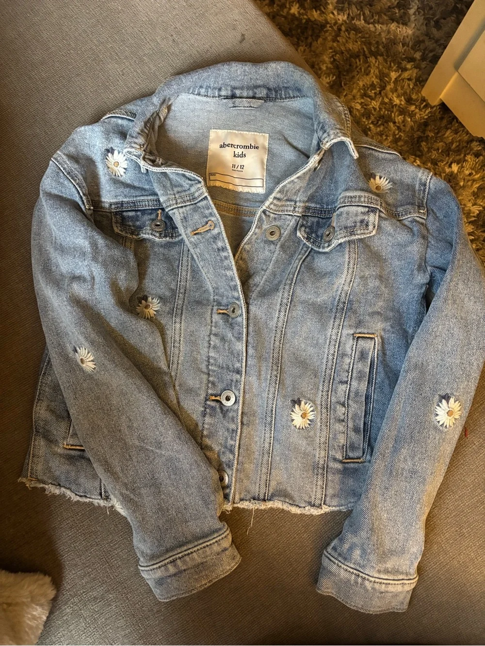 abercrombie kids Light Blue Denim Jacket with Daisy Details